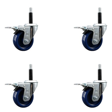 Service Caster 3.5'' Solid Poly Swivel 3/4'' Expanding Stem Caster Set Total Lock Brake, 4PK SCC-EXTTL20S3514-SPUS-34-4